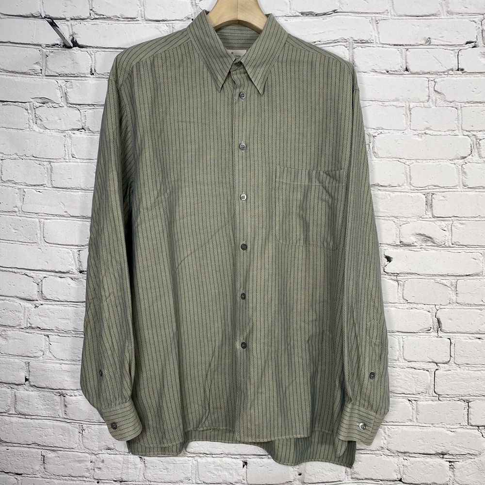 Ermenegildo Zegna Mens Shirt XL Green Long Sleeve Button Up 100% Cotton Italy
